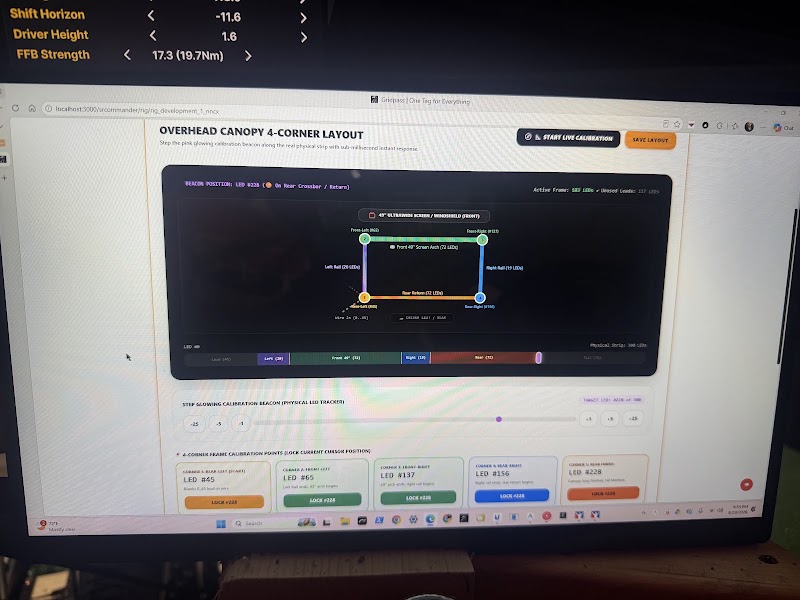 Overhead Canopy LED calibration tool on localhost controlling physical hardware