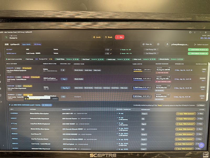 UpfittersOS live in active production on shop floor monitor